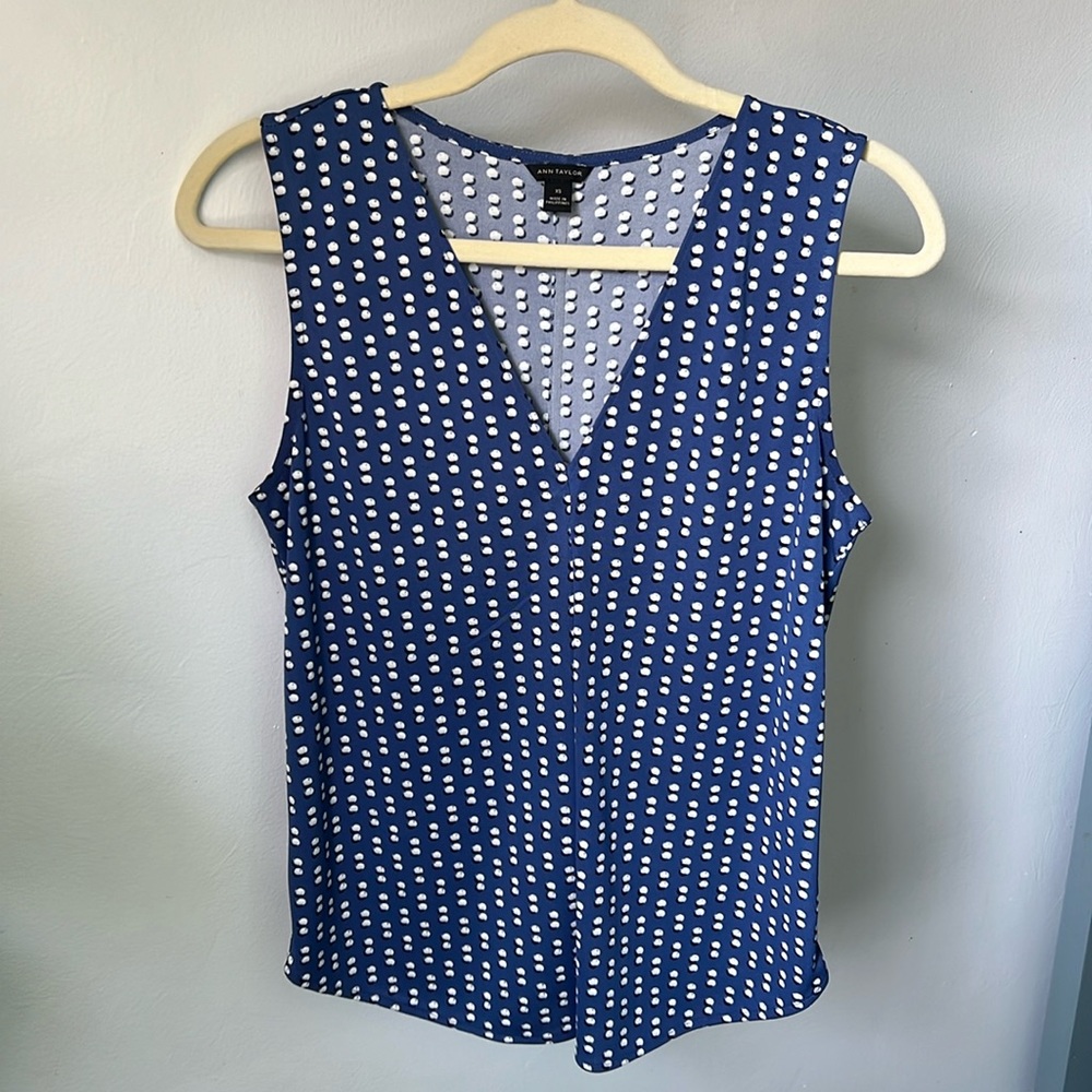 Ann Taylor Patterned Blue Sleeveless Blouse